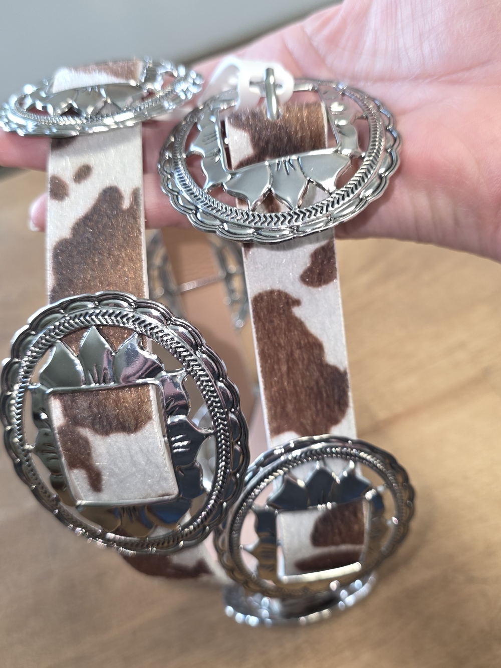 Haute Hippie Silver-Tone Western Concho Belt with Cowhide Accents - Picture 2 of 7